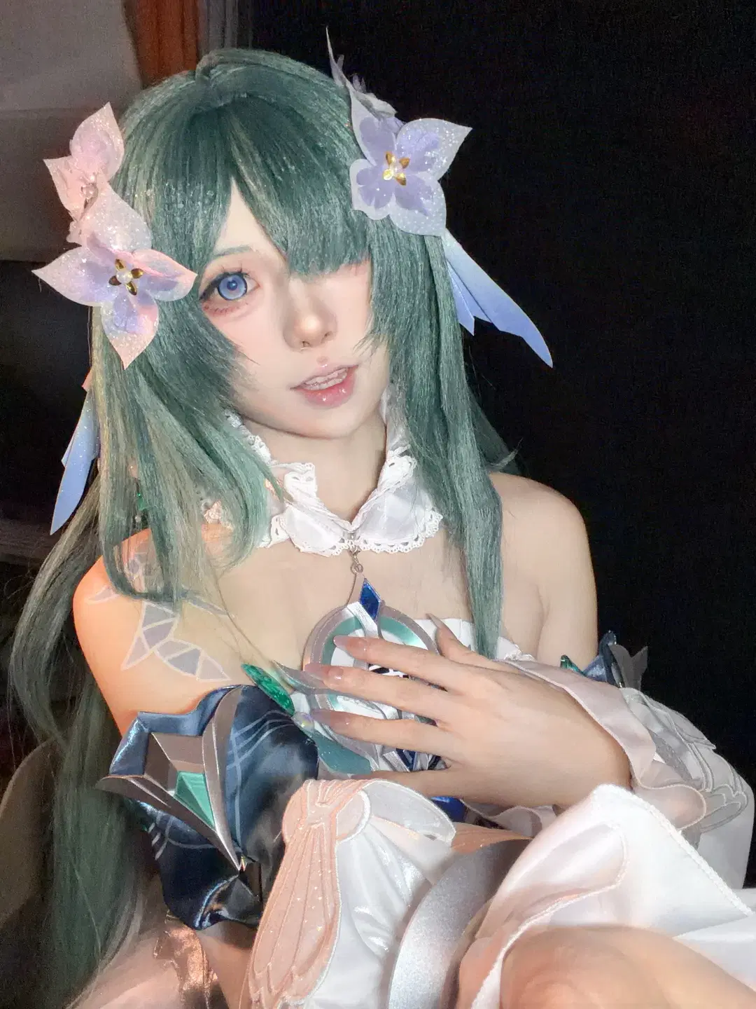 Genshin Impact, Anime cosplay, Role-playing game, Vodyanitsa cos, green-haired anime girl