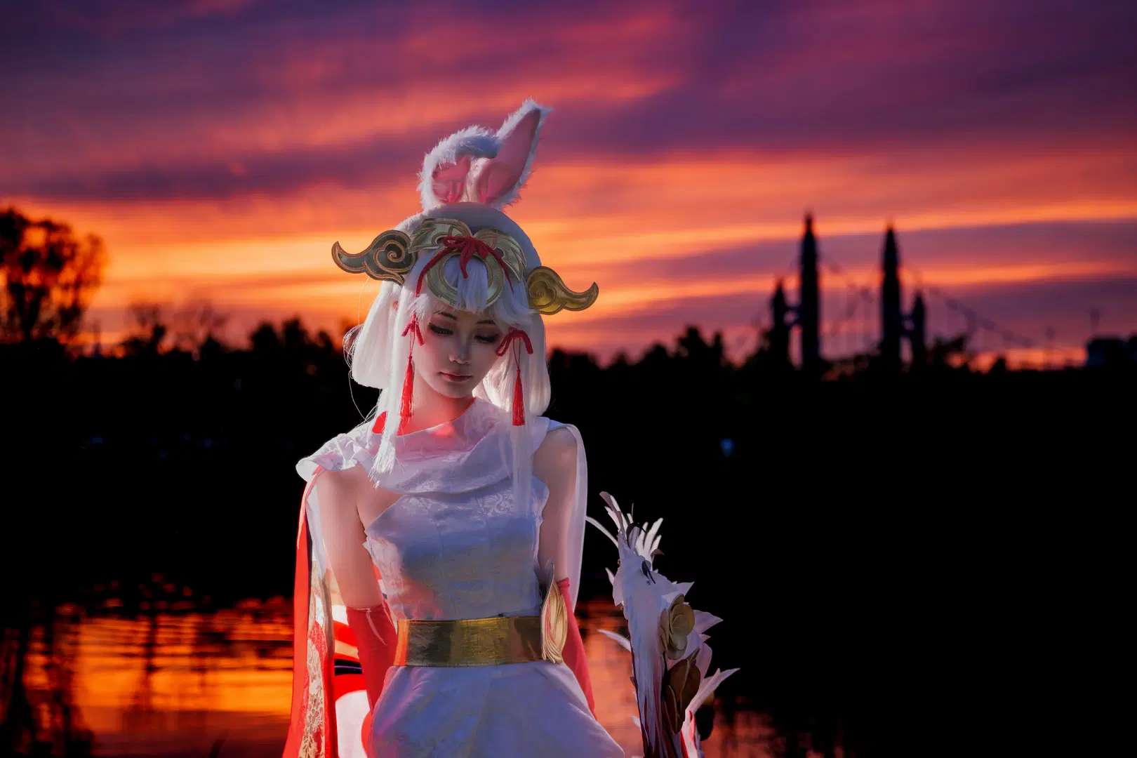 Honor of Kings, Gongsun Li Cosplay, Frostfruit Pilgrimage, Traditional Chinese style cosplay, Sunset Clouds