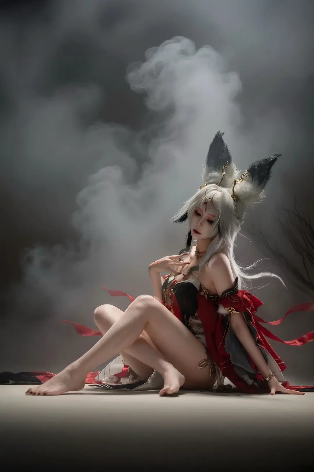 鸣潮, 二次元摄影, 狐耳cos, 暗黑氛围感, 心月狐cos