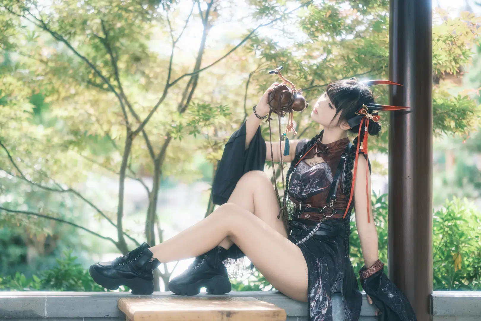 红黑机能风中华娘，中式园林里的武侠氛围感 - 皮皮皮皮皮皮蛋 - 第8张
