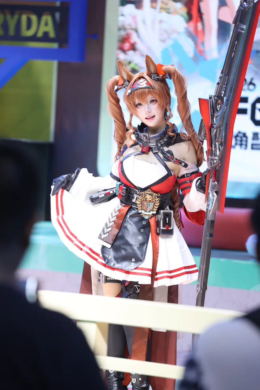 Arknights, Hypergryph Carnival, Black thigh-high stockings, sci-fi combat style cosplay, mechanical lance