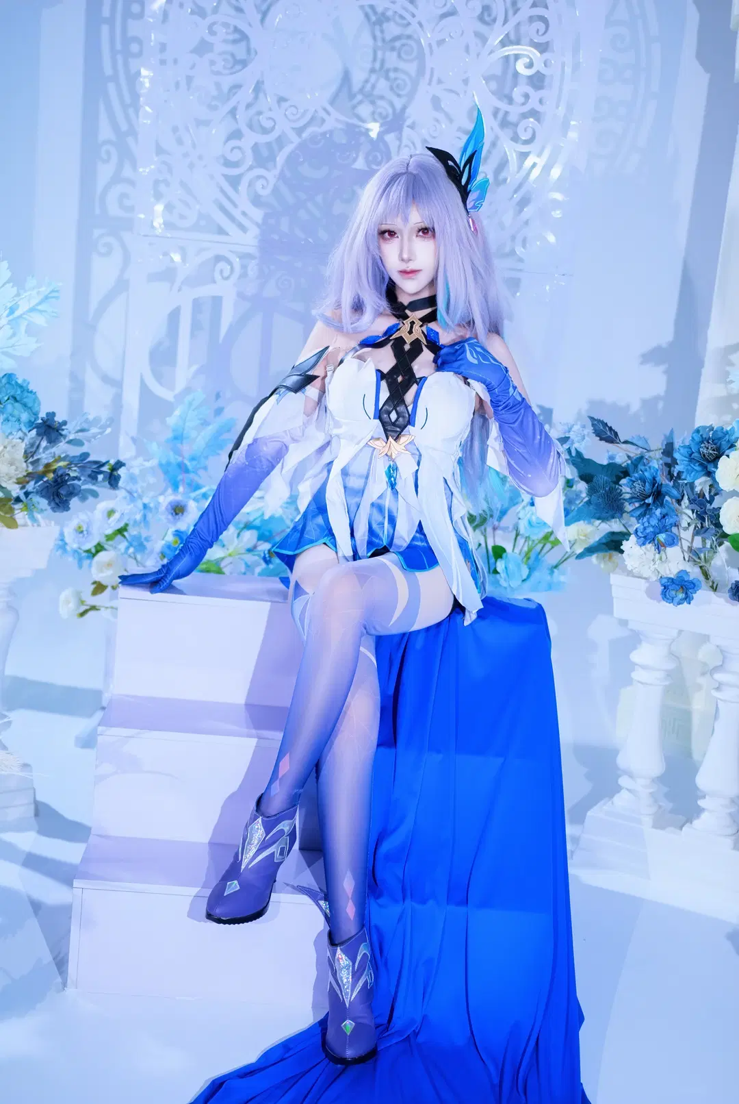 cosplay, 丝柯克cos, 蓝白配色, 奇幻风, 丝袜