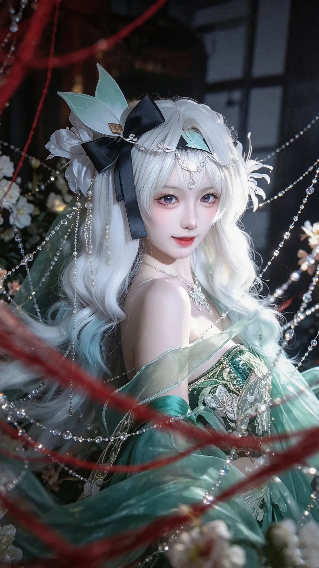 Honkai: Star Rail, Firefly cosplay, Anime cosplay, AI-assisted cosplay, white-green gradient long hair