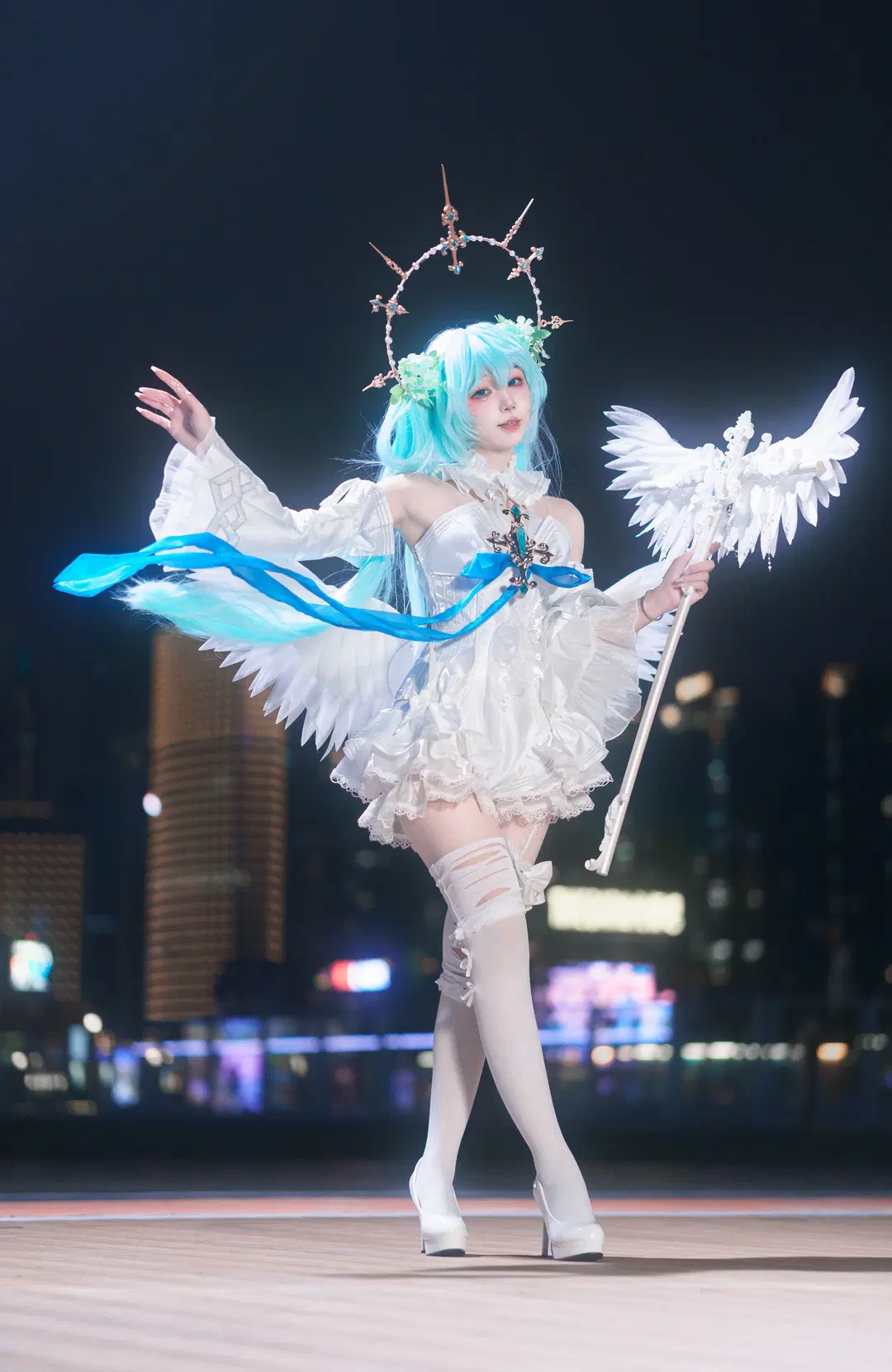 【初音ミク コスプレ】天使ミク 夜景コスプレ 本編撮影アーカイブ - 云离饱饱 - 5枚目