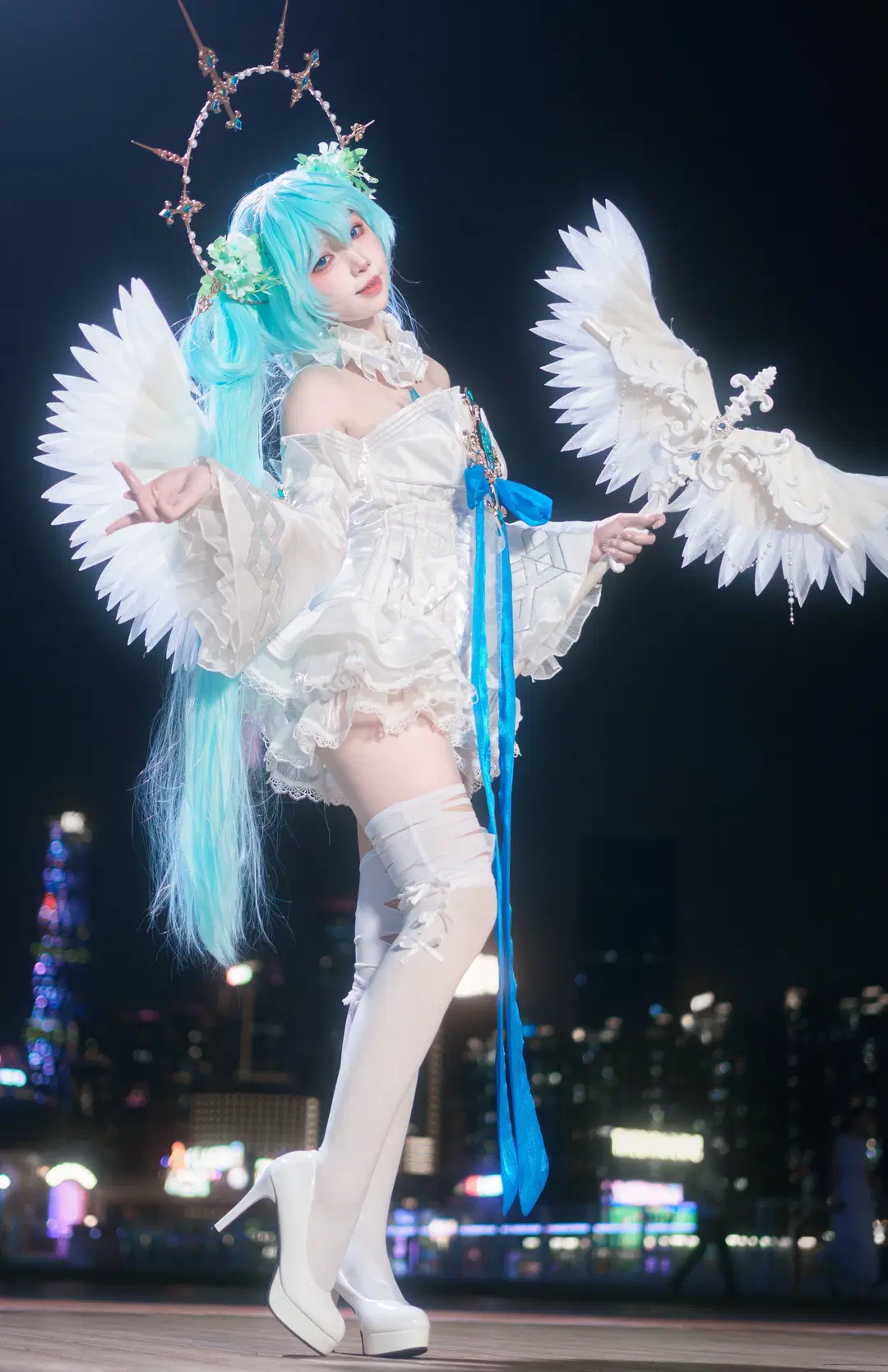 【初音ミク コスプレ】天使ミク 夜景コスプレ 本編撮影アーカイブ - 云离饱饱 - 7枚目