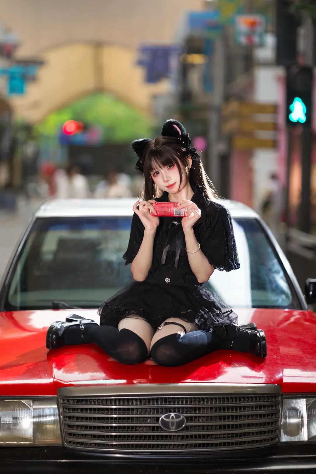 地雷系×黒のオーバーニーソックス甘め女子のレトロ街角スイートポートレート撮影記録 - 云离饱饱 - 2枚目