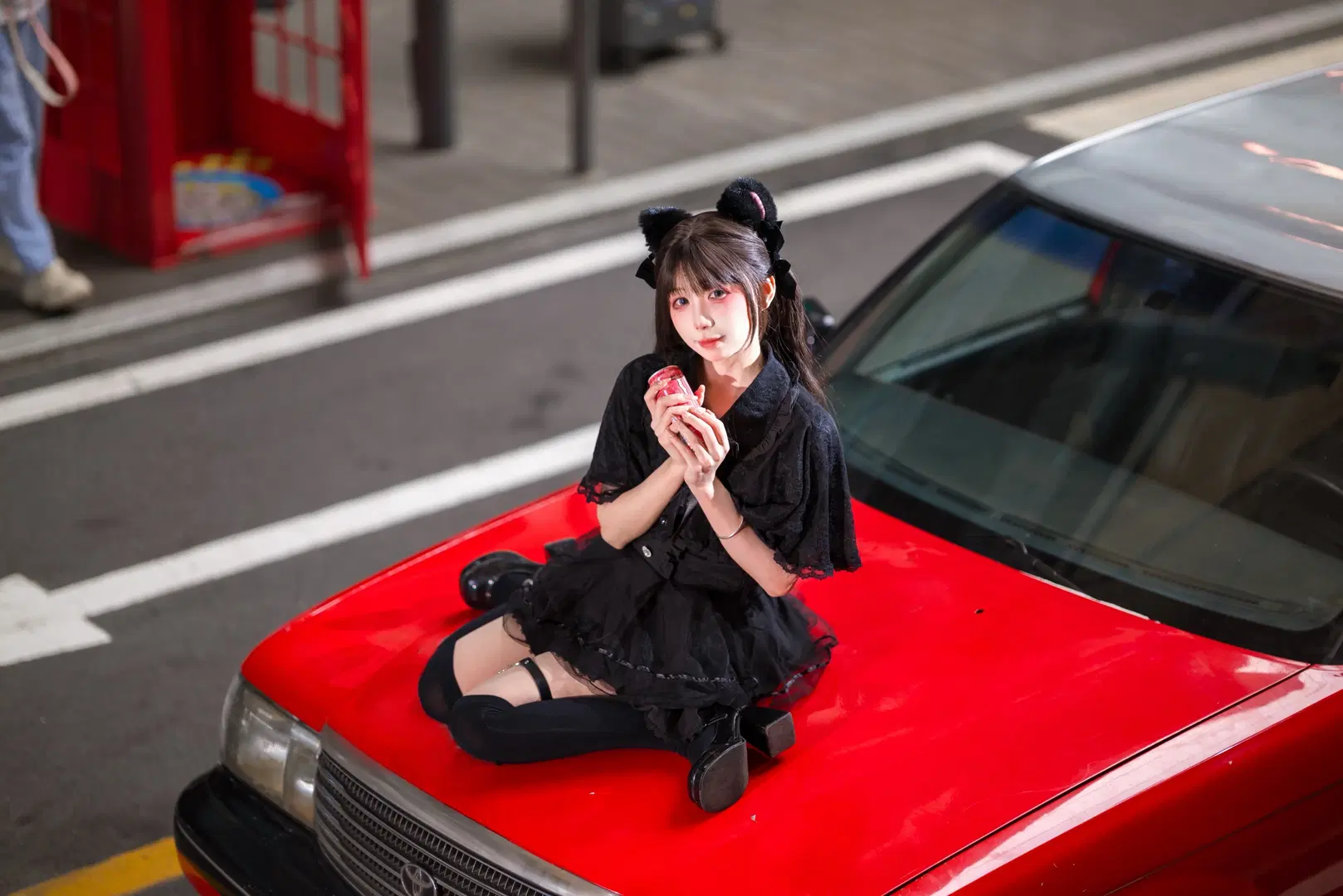 地雷系×黒のオーバーニーソックス甘め女子のレトロ街角スイートポートレート撮影記録 - 云离饱饱 - 6枚目
