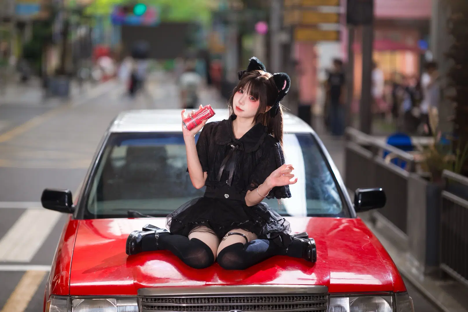 地雷系×黒のオーバーニーソックス甘め女子のレトロ街角スイートポートレート撮影記録 - 云离饱饱 - 8枚目