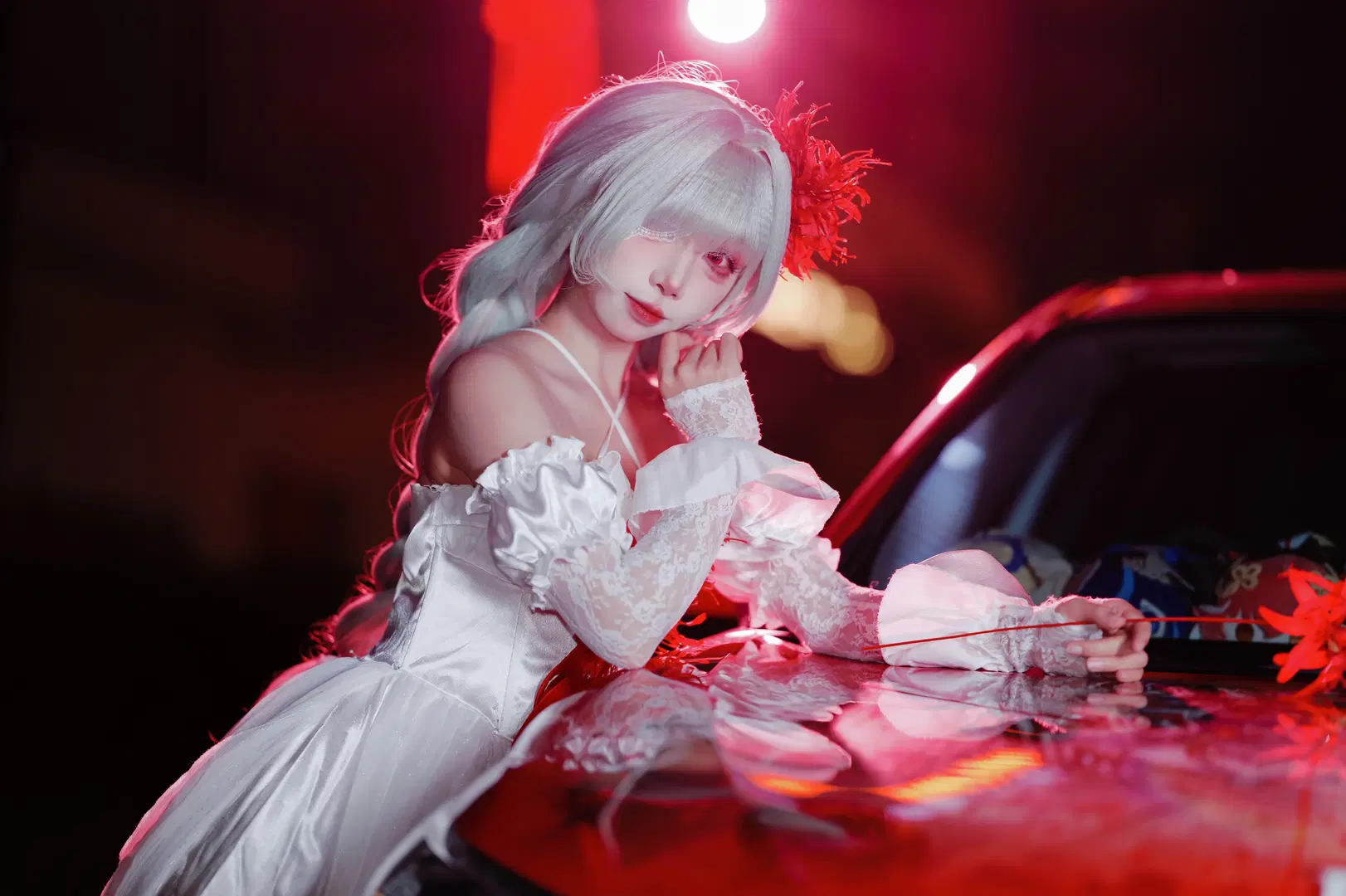 【フローヴァ コスプレ】『鳴潮』ダークエレガントな赤白ドレス、ホタルACGエキスポ夜のイベント写真 - 云离饱饱 - 8枚目