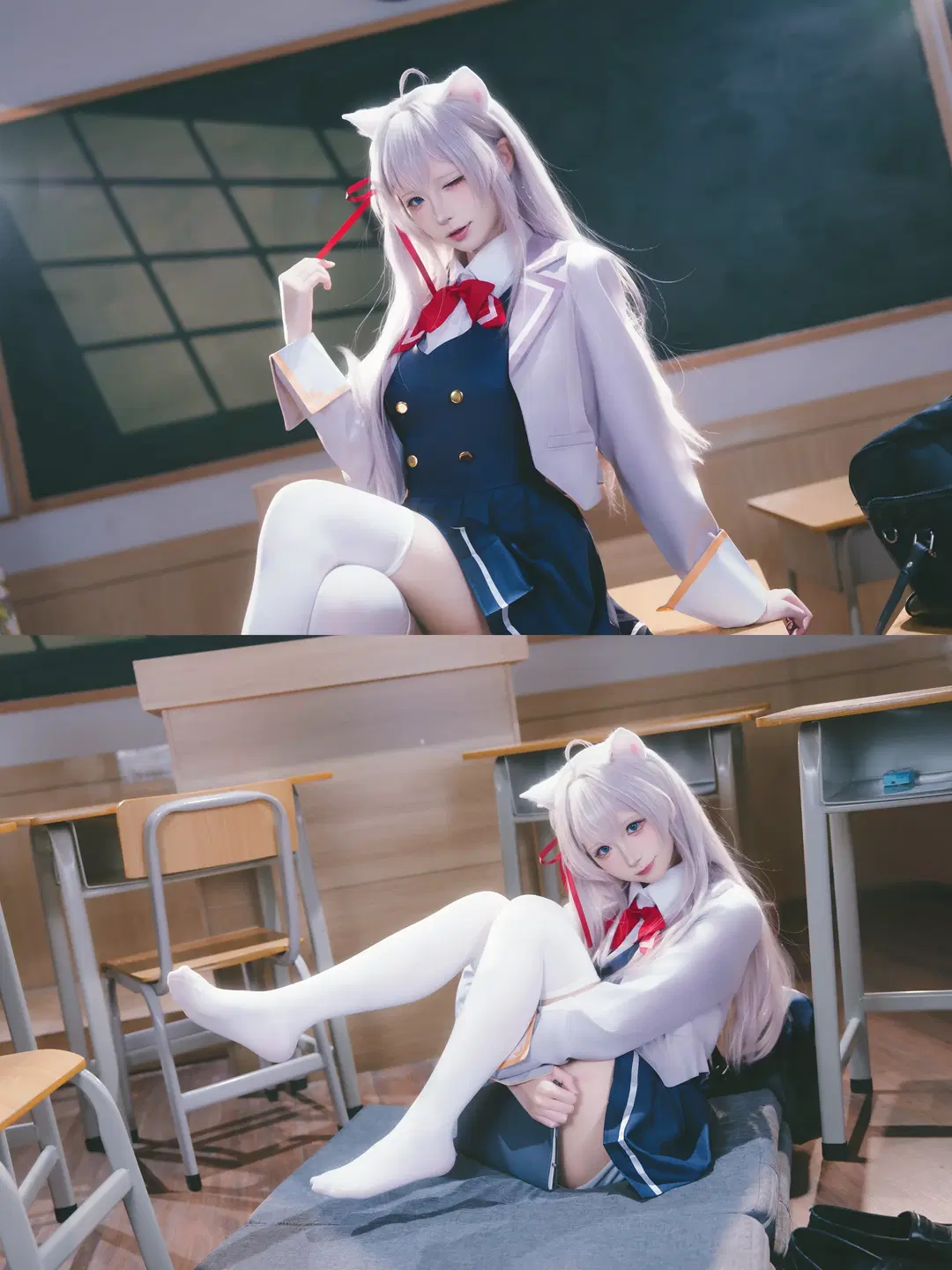 【艾莉cos】不時輕聲地以俄語遮羞的鄰座艾莉同學，教室光影下的白絲制服少女 - X.Pu📷 - 第6張
