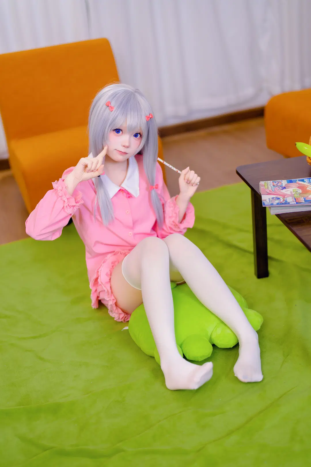 二次元少女, 白丝, 埃罗芒阿老师, 和泉纱雾cos, 居家睡衣