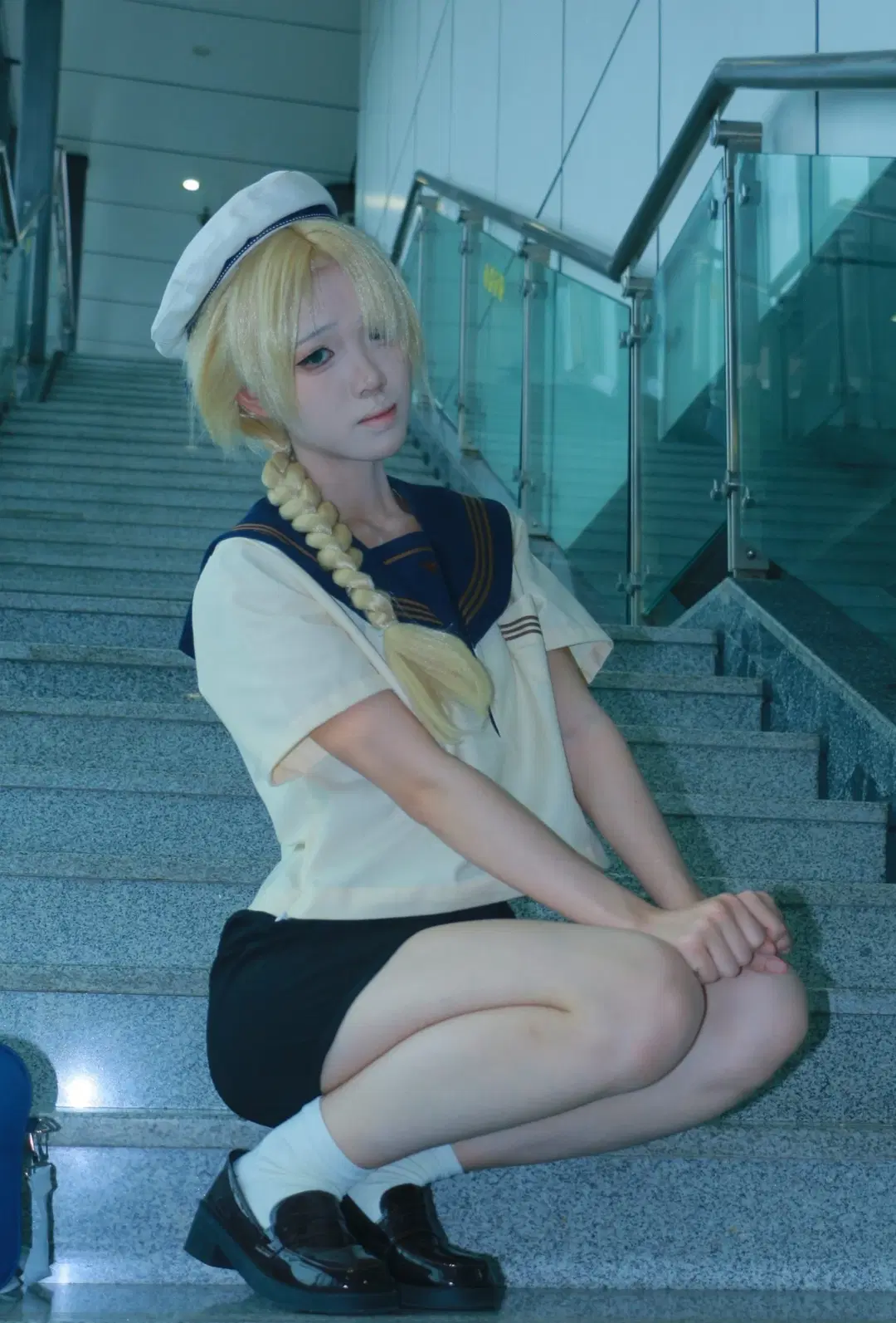 JK制服, 白丝, 水手服, 娼年贞德cos, 金发麻花辫