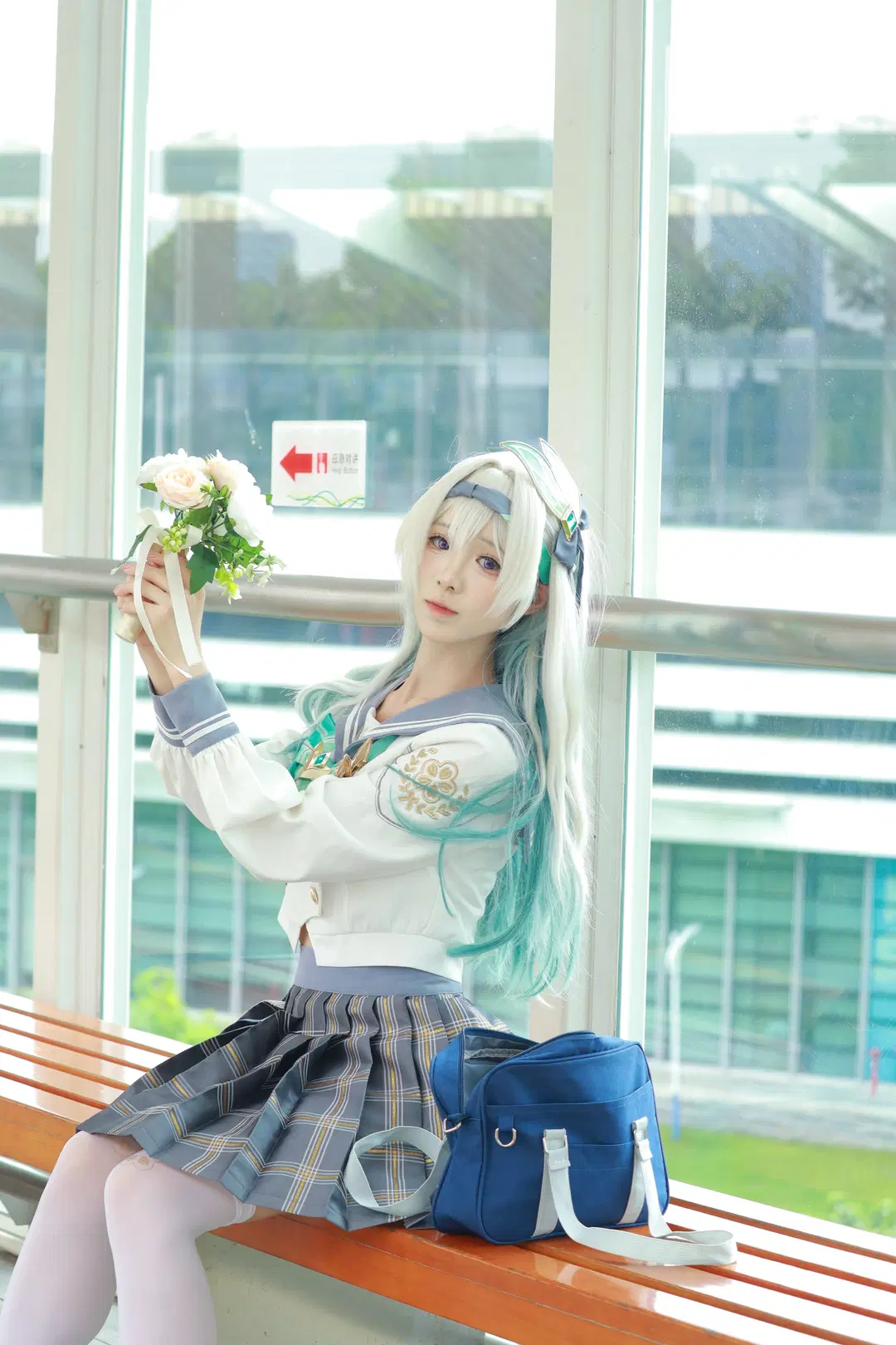 Firefly cosplay, Anime cosplay, Sailor suit, White stockings, portrait by the window