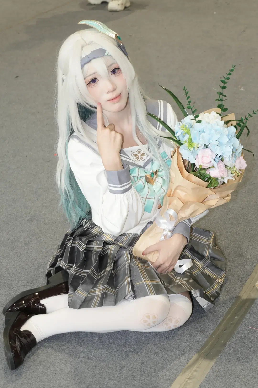 Honkai: Star Rail, Convention photos, Firefly cosplay, White stockings, Sailor suit