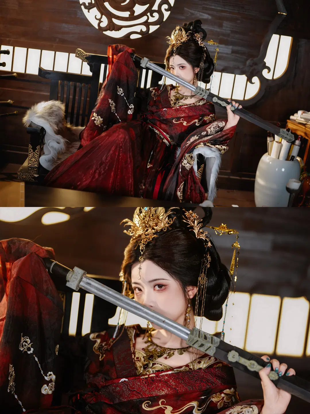 红黑金古风造型，仗剑提笔体验女帝的日常 - 新_ - 第7张