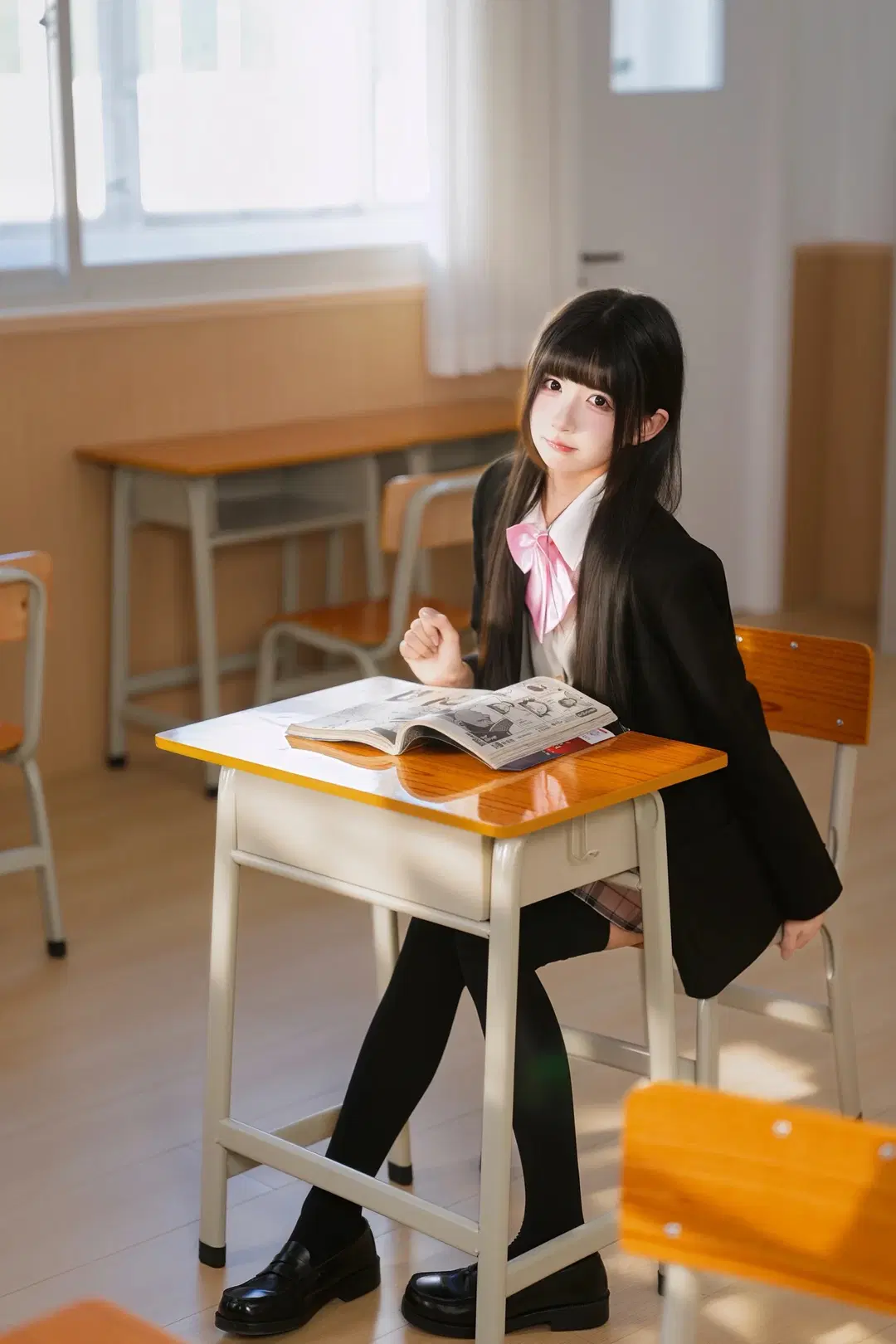 教室窗臺上的JK制服少女，黑絲長腿氛圍感拿捏了 - 新_ - 第17張