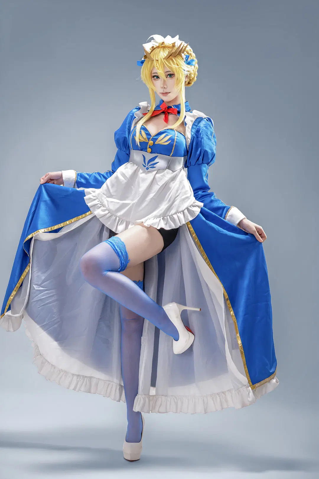 Fate/Grand Order, Altria cosplay, Maid outfit, Stockings, Artoria Pendragon