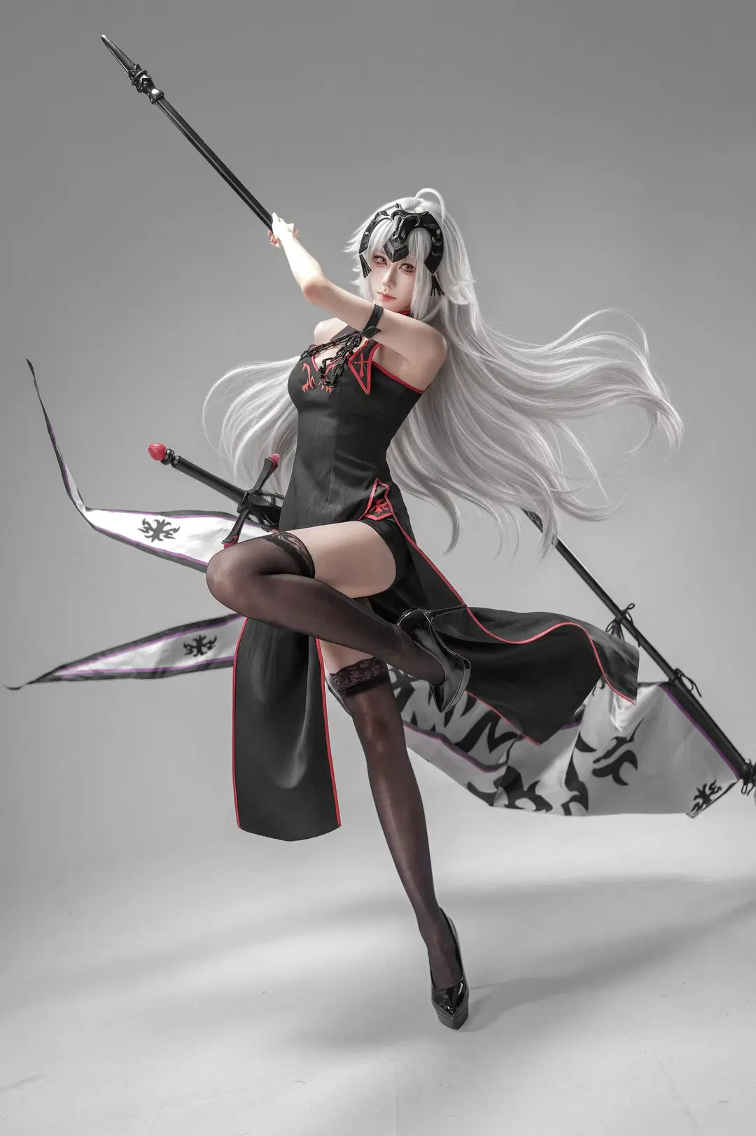 Fate/Grand Order, White studio photography, Jeanne d'Arc cosplay, Stockings cosplay, Jeanne d'Arc Alter