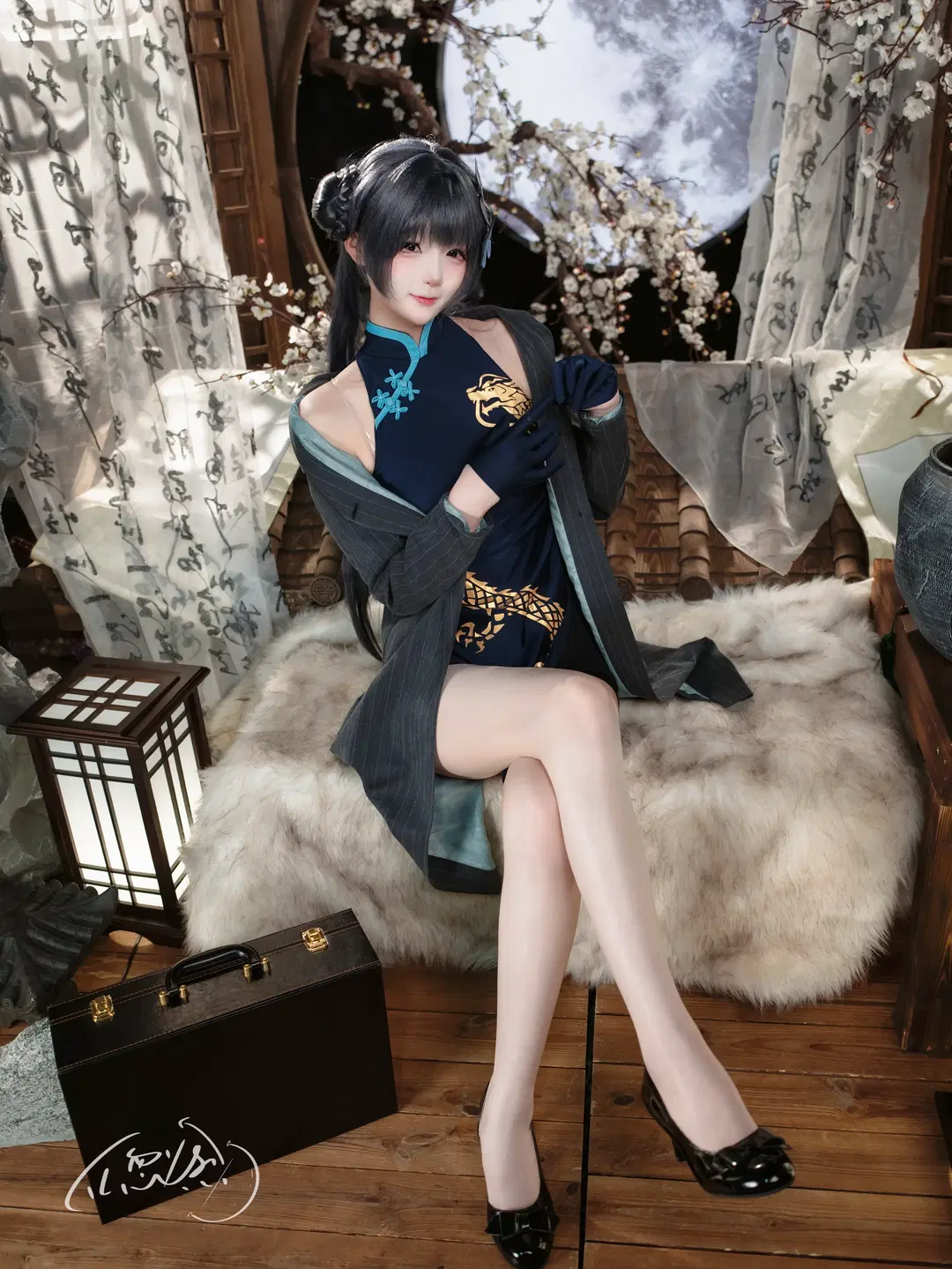 妃咲cos, 龙华妃咲, 古风写真, 改良旗袍, 丝袜美腿
