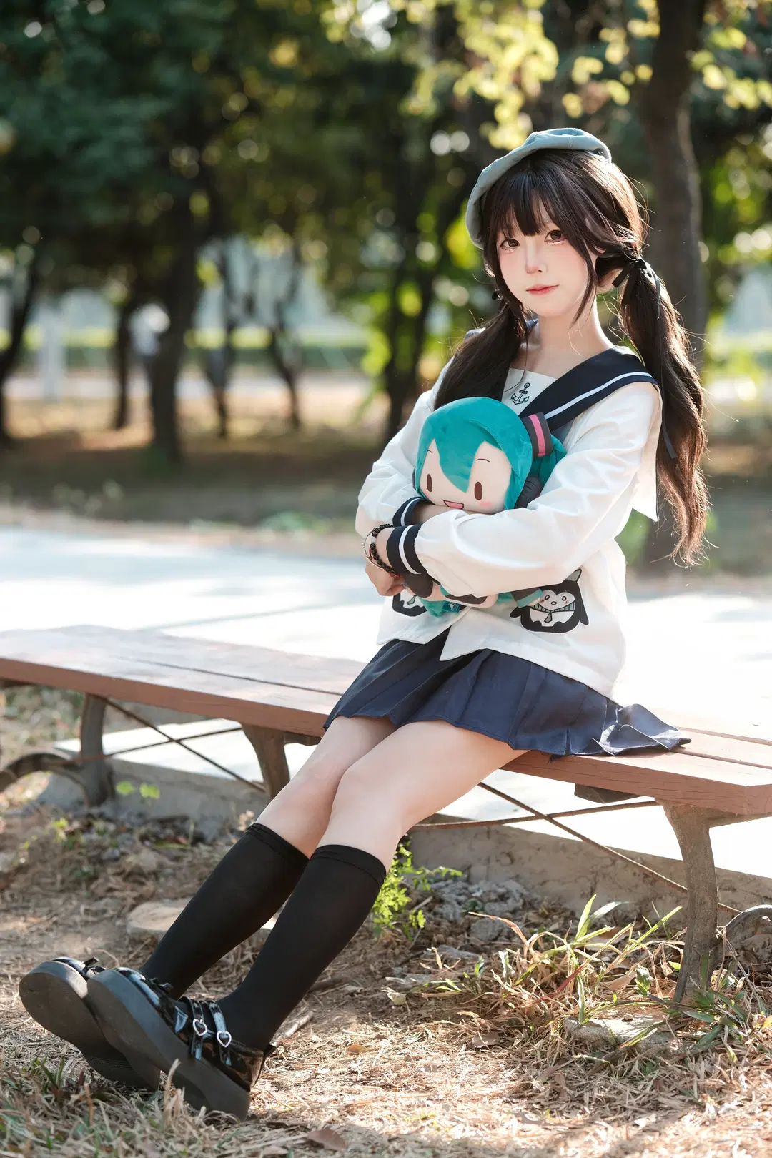 cosplay摄影, 双马尾少女, 黑色过膝袜, jk水手服, 广州外景拍摄