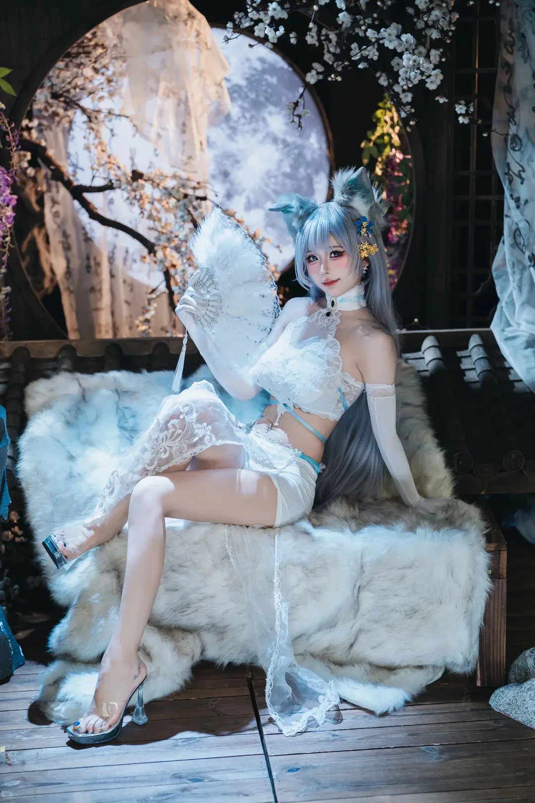 二次元撮影, アズールレーン, 信濃 コスプレ, 狐耳, ストッキング