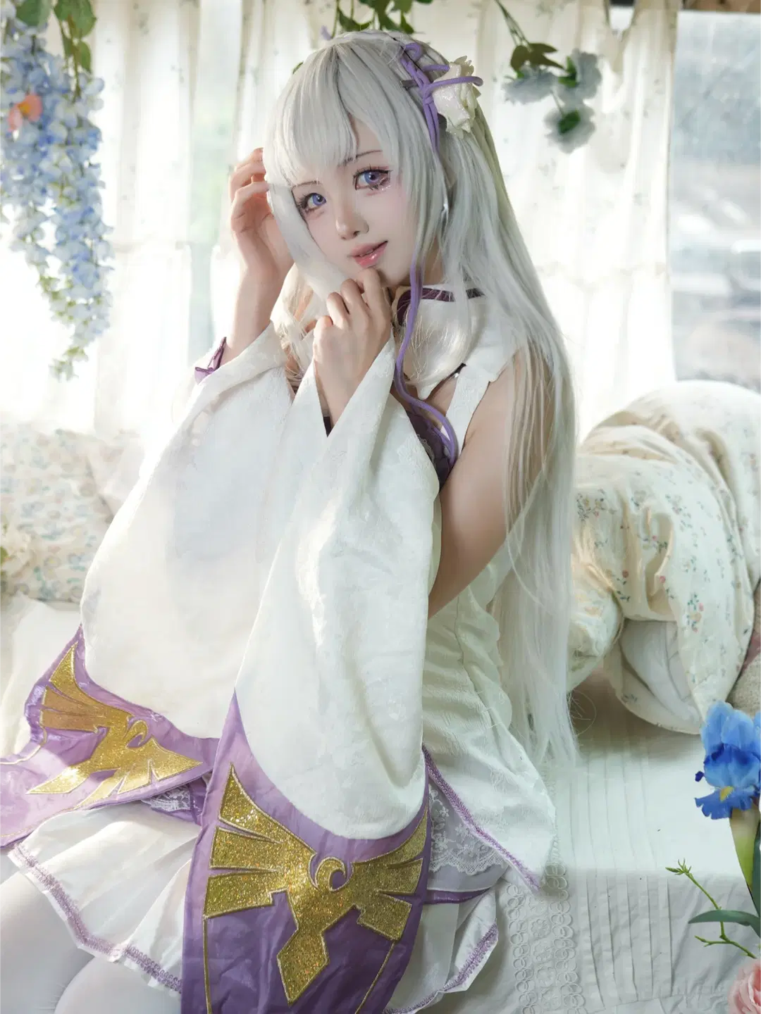 Re:ゼロから始める異世界生活, 二次元コスプレ, エミリア コスプレ, 白ストッキング, 銀髪少女