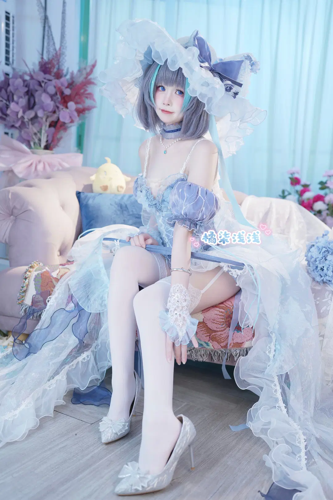 【チェシャー コスプレ】『アズールレーン』チェシャー、青白レースの華麗なるプライベート撮影 - 橘柒浅浅 - 3枚目