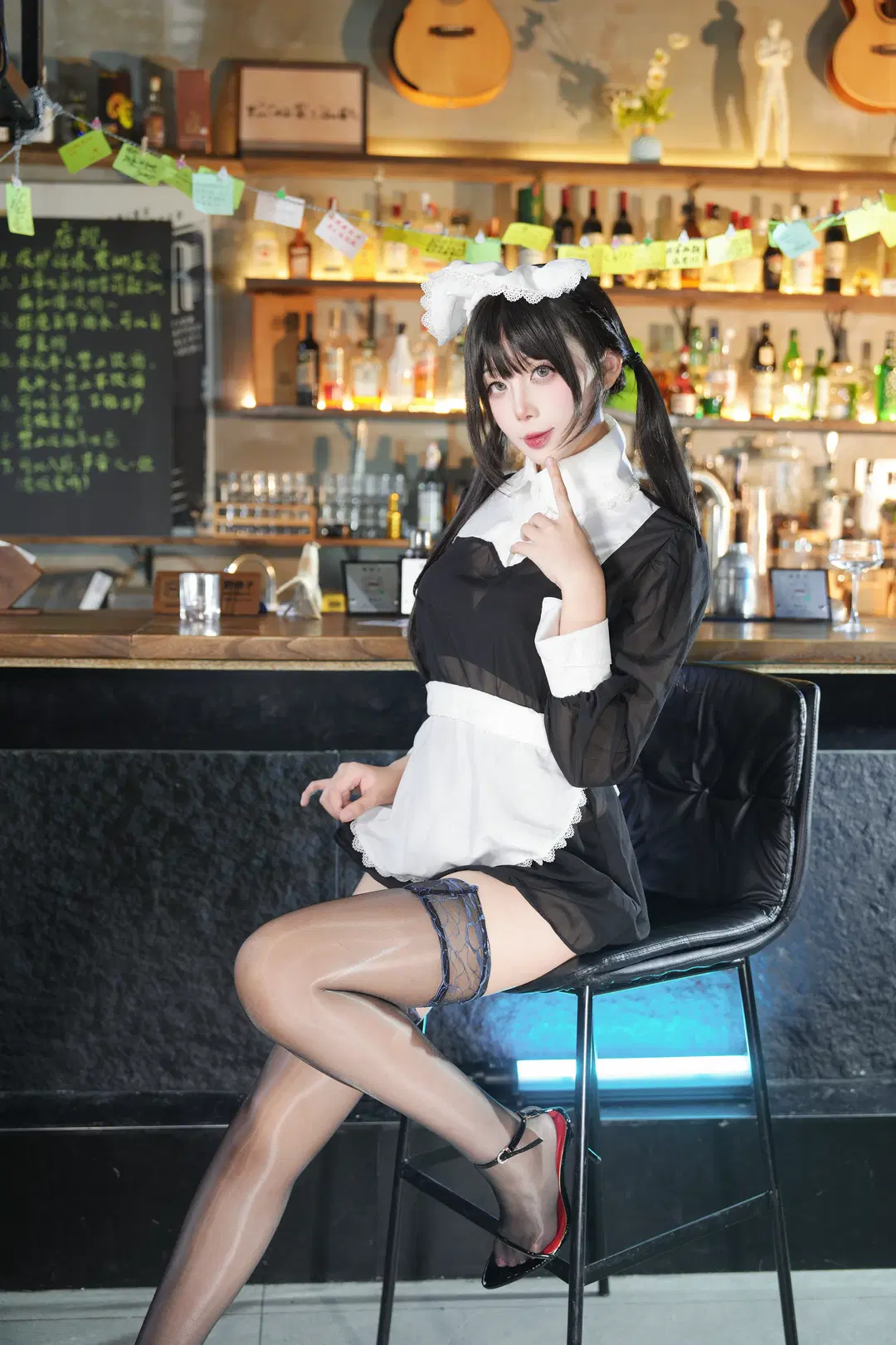 二次元, 女仆装, 黑丝, 酒吧写真, 女仆cos