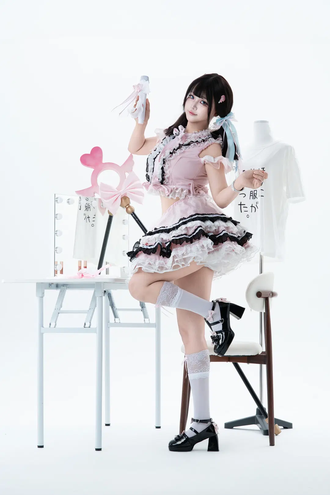 Anime cosplay, Magical Girl cosplay, Lolita outfit, Studio pose reference, White over-the-knee socks