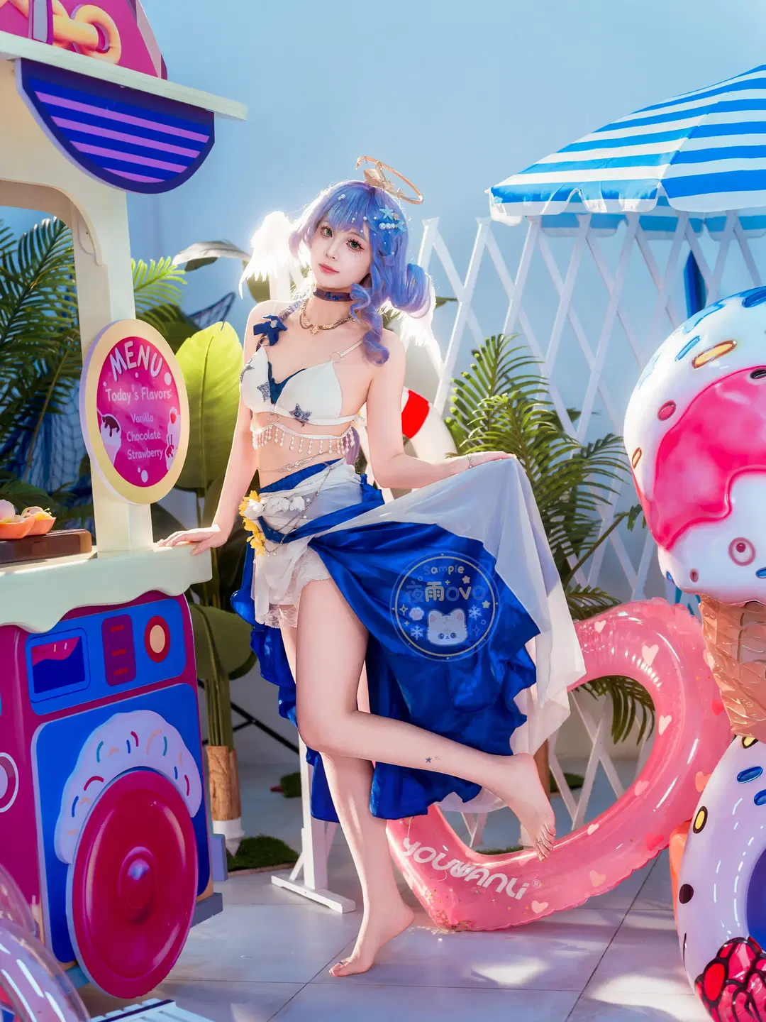 [Robin cosplay] Honkai: Star Rail Summer Sunny Melody: Collision of Blue-and-White Swimwear and Tropical Desserts by 夜雨ovo - Image 5