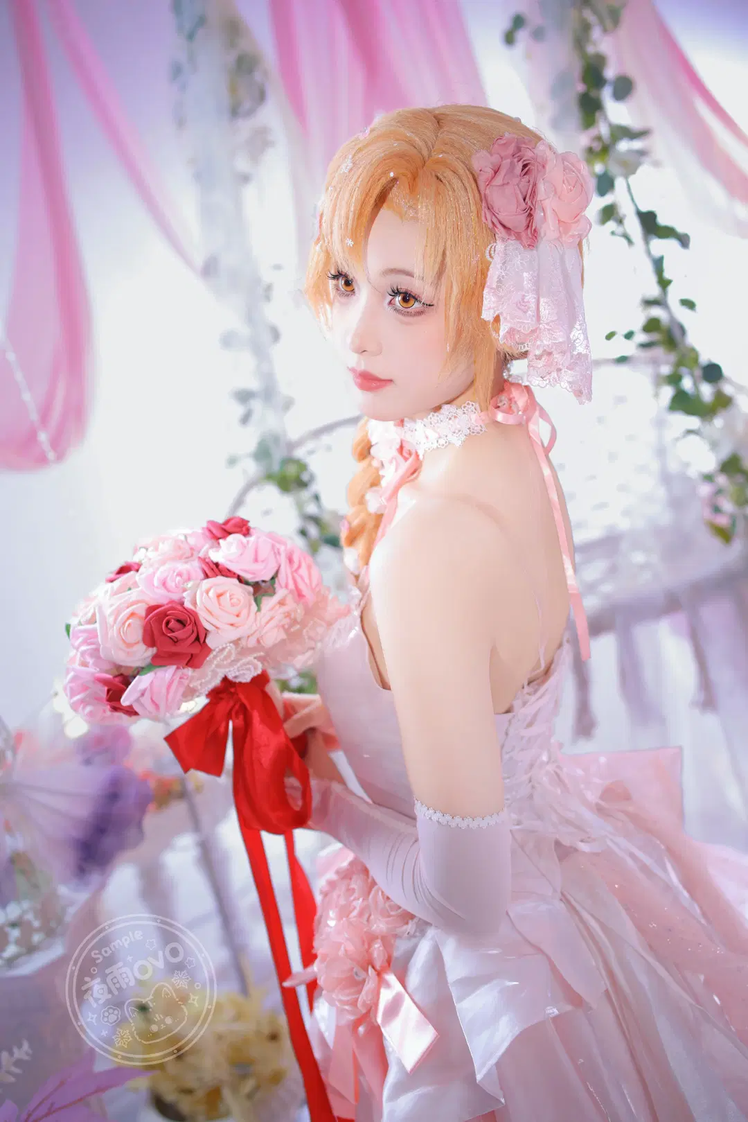 【亚丝娜cos】刀剑神域花嫁，纯白与粉色交织的浪漫幻想 - 夜雨ovo - 第3张