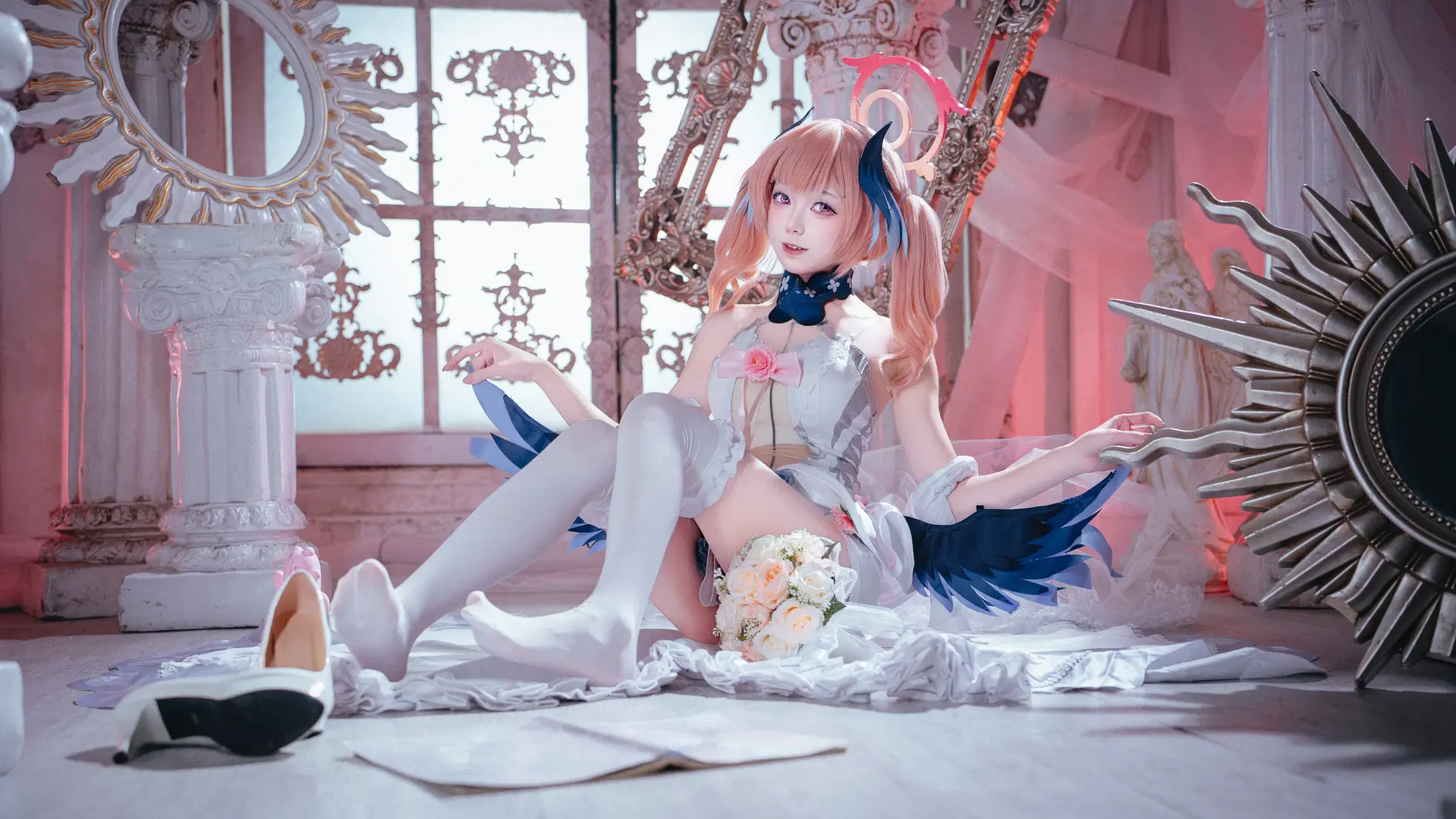 【下江コハル コスプレ】ブルーアーカイブ純白の誓約、白ストッキングと濃紺の翼の絶妙なコラボ - Shining_光 - 3枚目