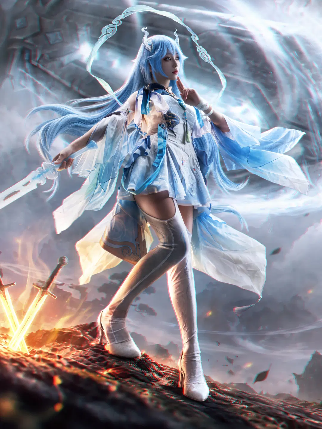 鸣潮, 白丝, 废墟摄影, 奇幻风cos, 清宵cos