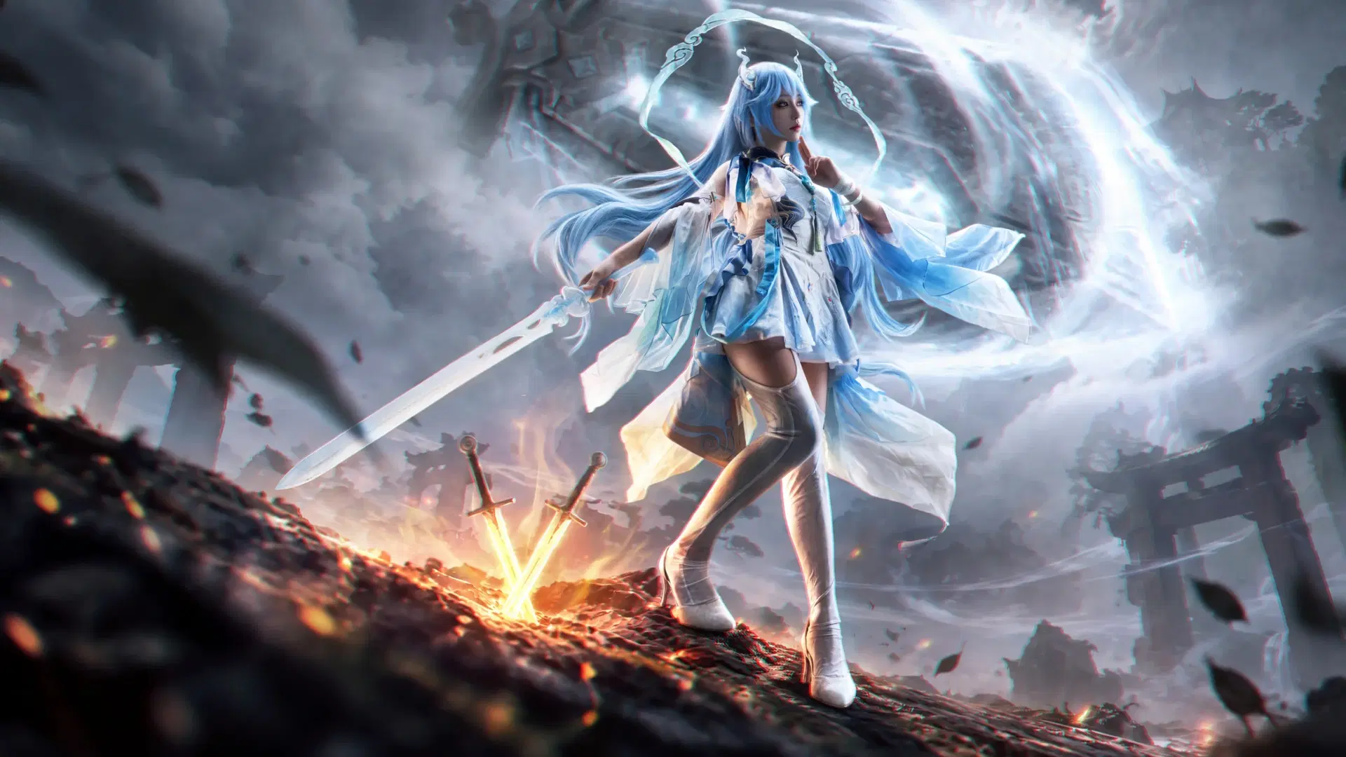 [Qingxiao cosplay] Blue-Haired Swordswoman in the World of Wuthering Waves by 木鱼士 - Image 2