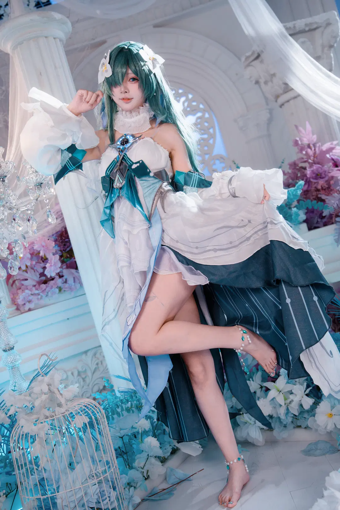【沃雅妮莎cos】原神梦幻宫廷风，绿发白裙的灵动呈现 - 猫科狐狸米缸（痴呆版） - 第9张