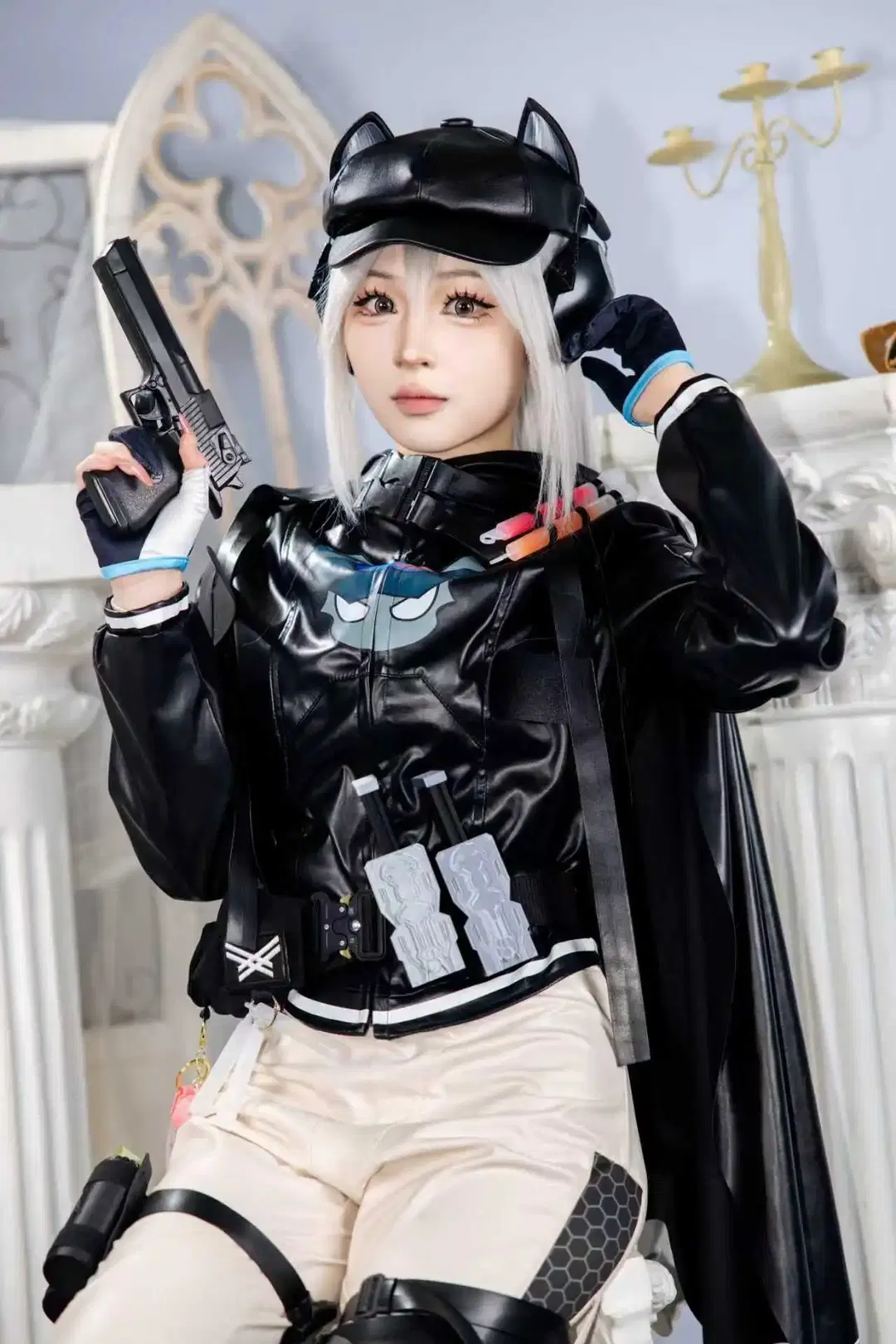 战术风, 三角洲行动, 露娜cos, 皮衣穿搭, 猫耳帽子