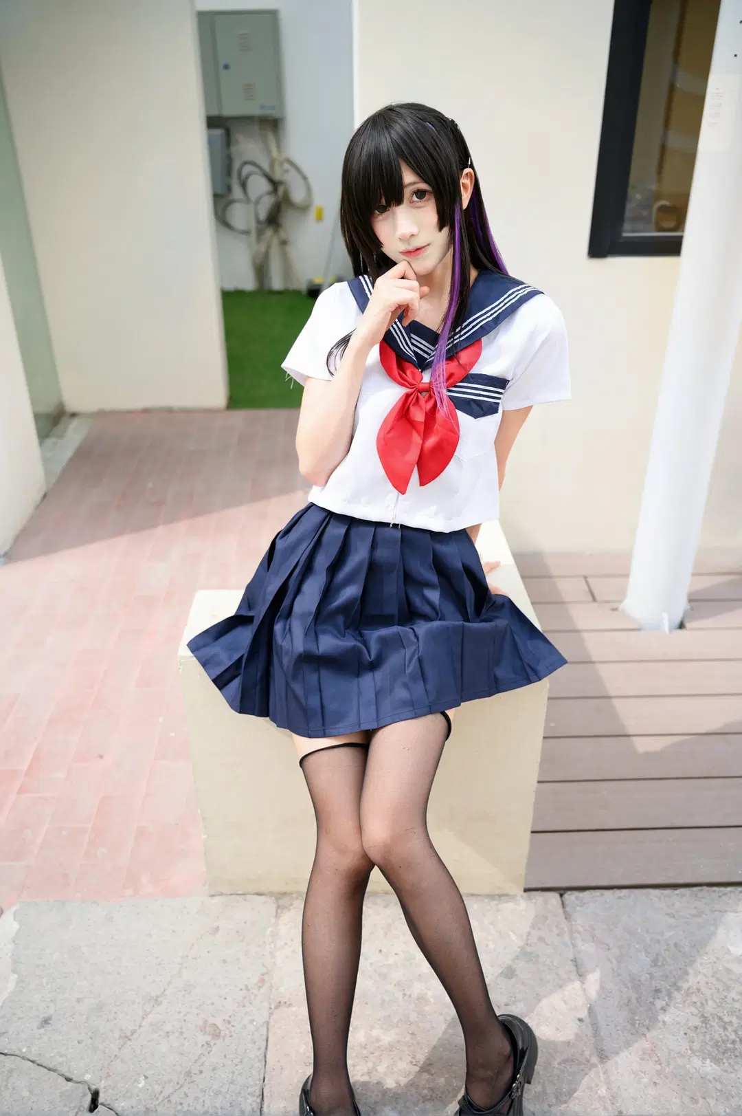 After School Sailor Suit and Black Stockings JK Photoshoot by 配角一奈 - Image 2
