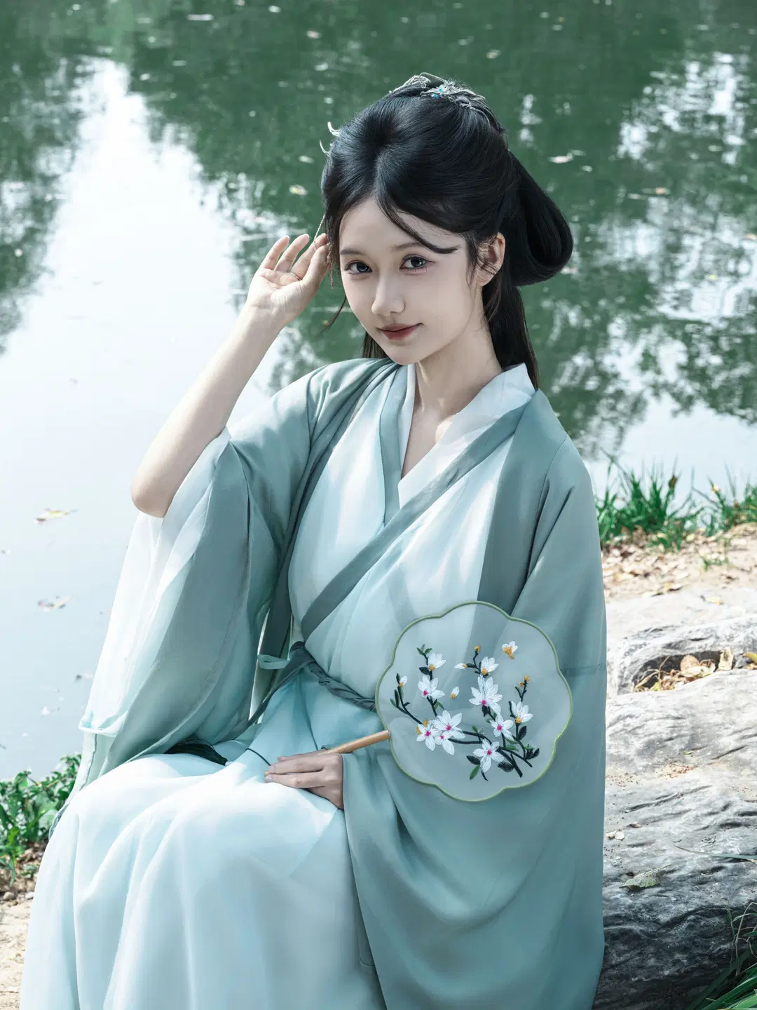 Holding an Umbrella in Teal Robes: Freezing the Ethereal Solitude of the Wei-Jin Era Amidst Mountains and Waters by 星空 - Image 6