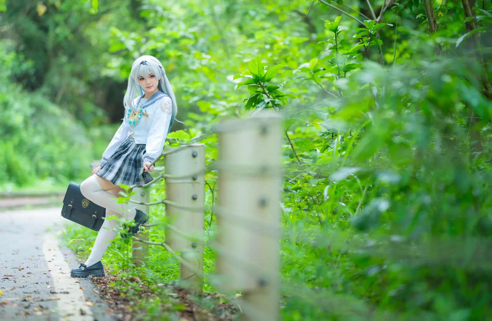 Honkai: Star Rail, Firefly cosplay, Anime cosplay, White stockings, Forest photoshoot