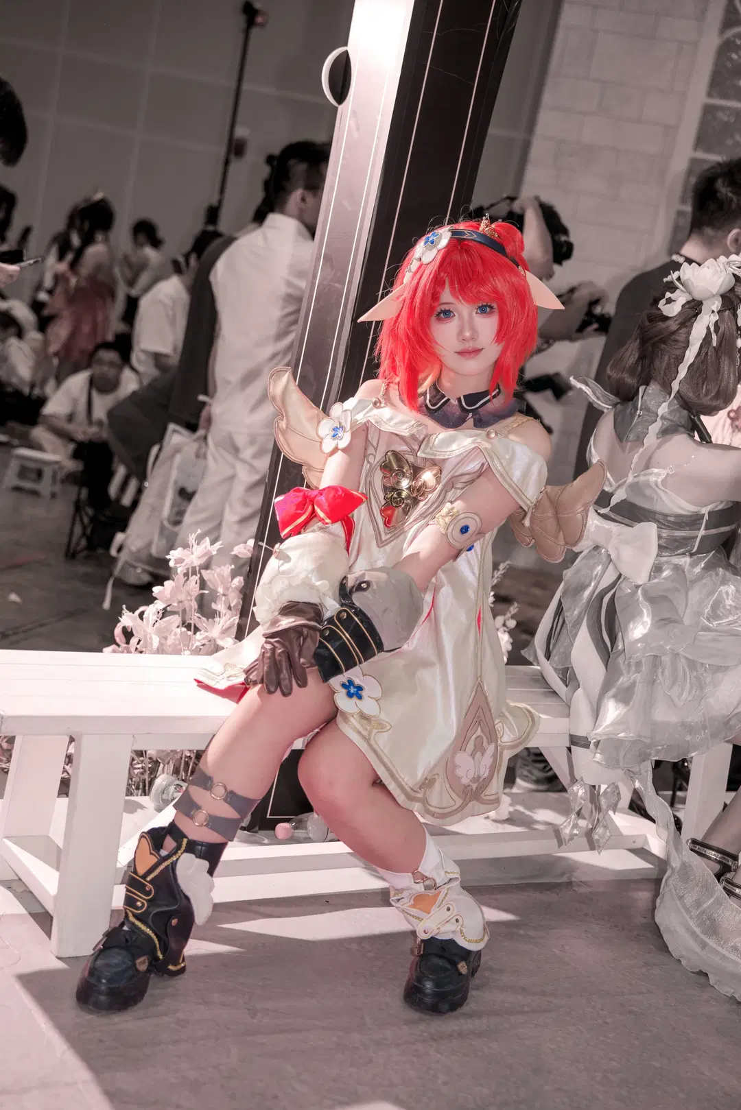 Honkai: Star Rail, Convention photos, Tribbie cosplay, Red-haired cosplayer, Elf ears cosplay