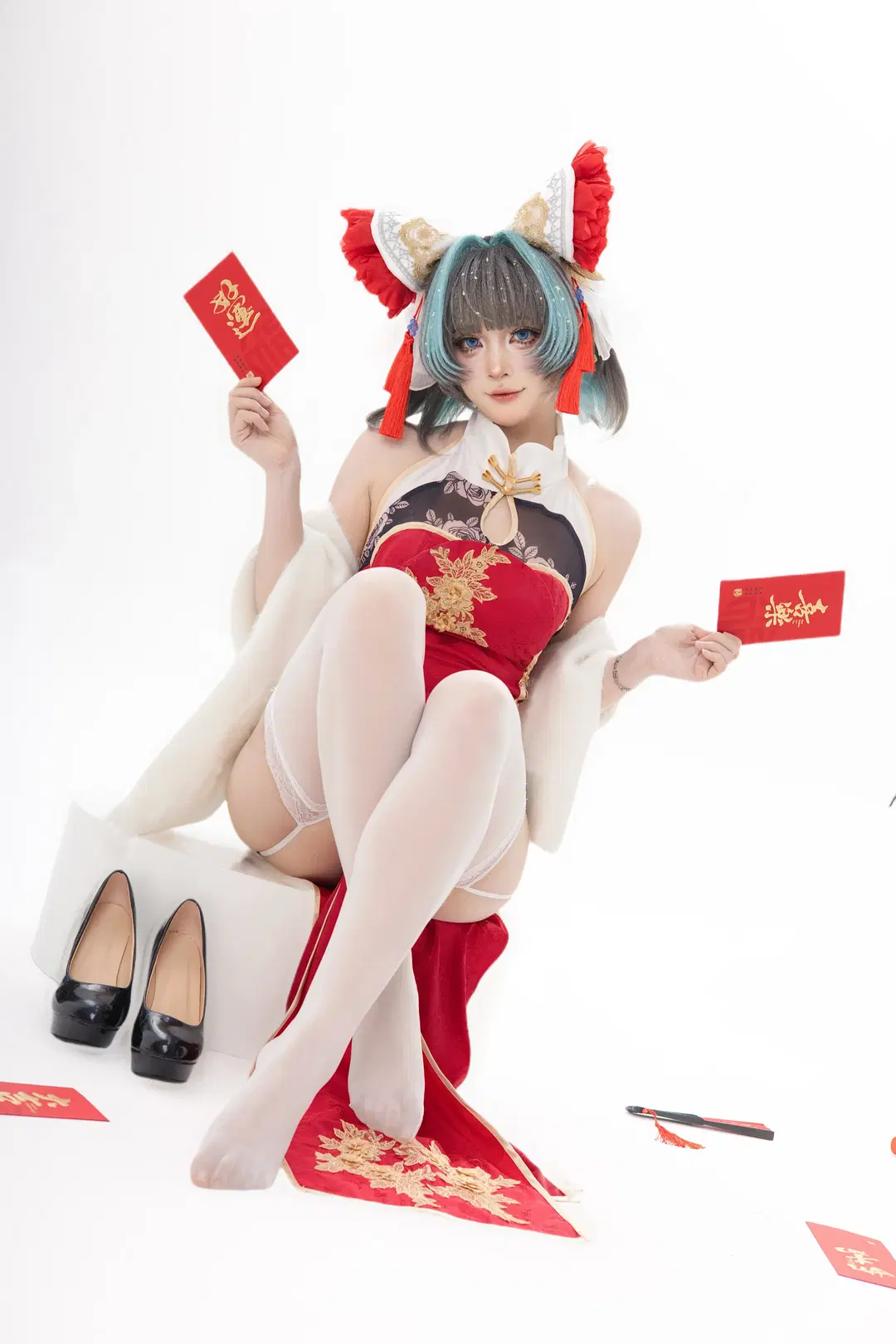 柴郡cos, 碧藍航線, 白絲, cosplay攝影, 新春旗袍
